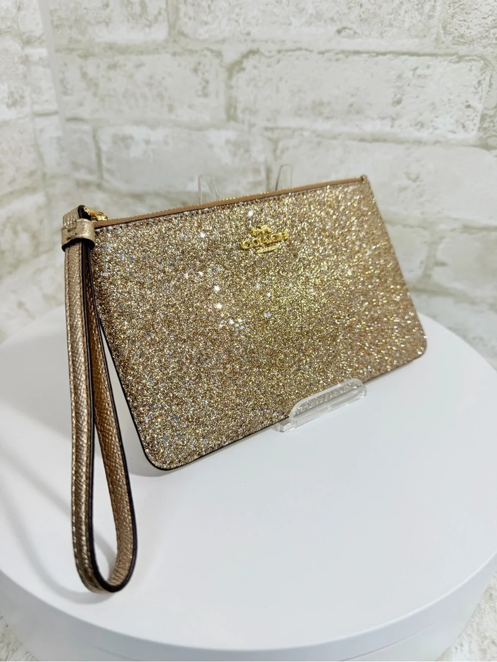 Coach Glitter Wristlet Clutch in Gold
